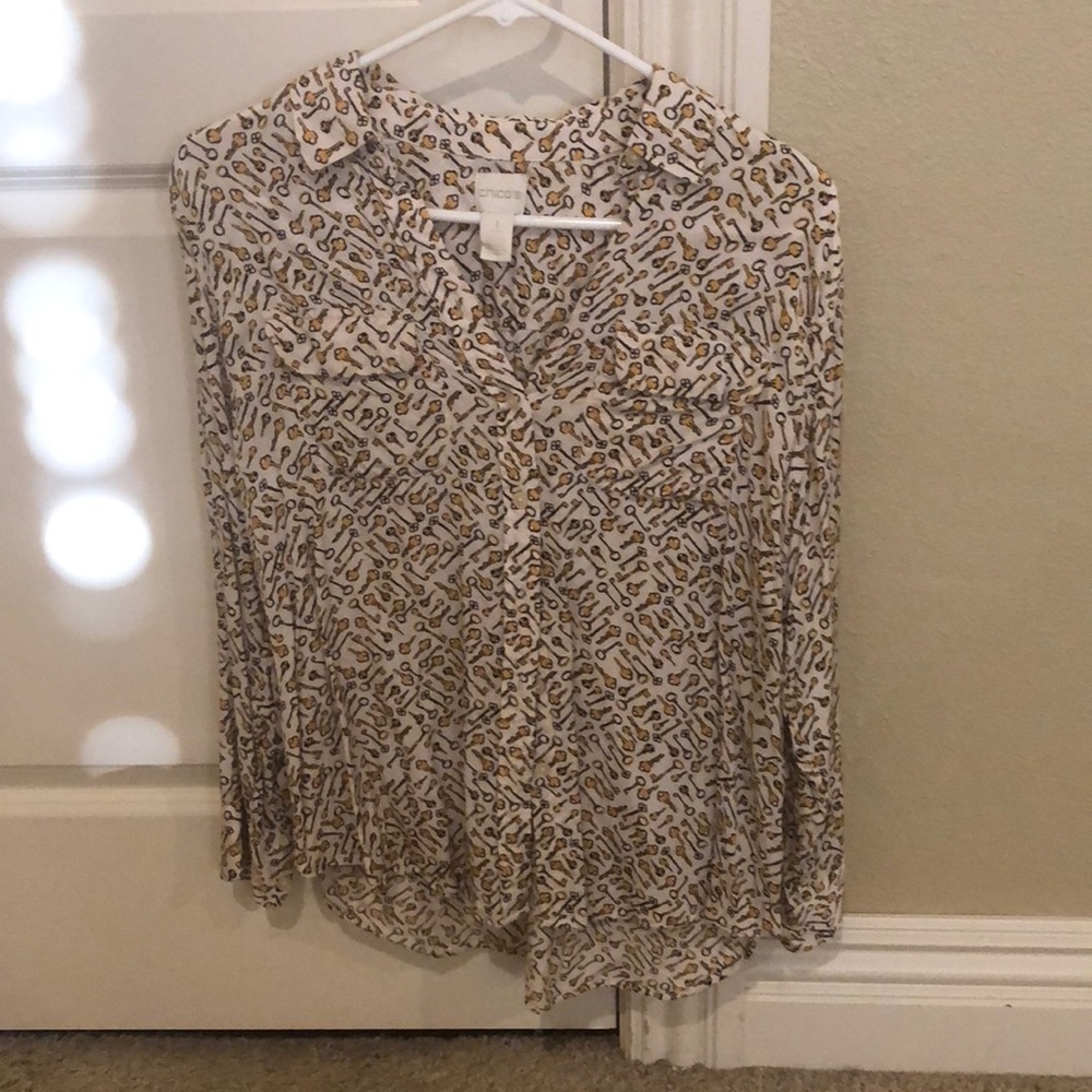 Chico’s Key Print Button-up Top